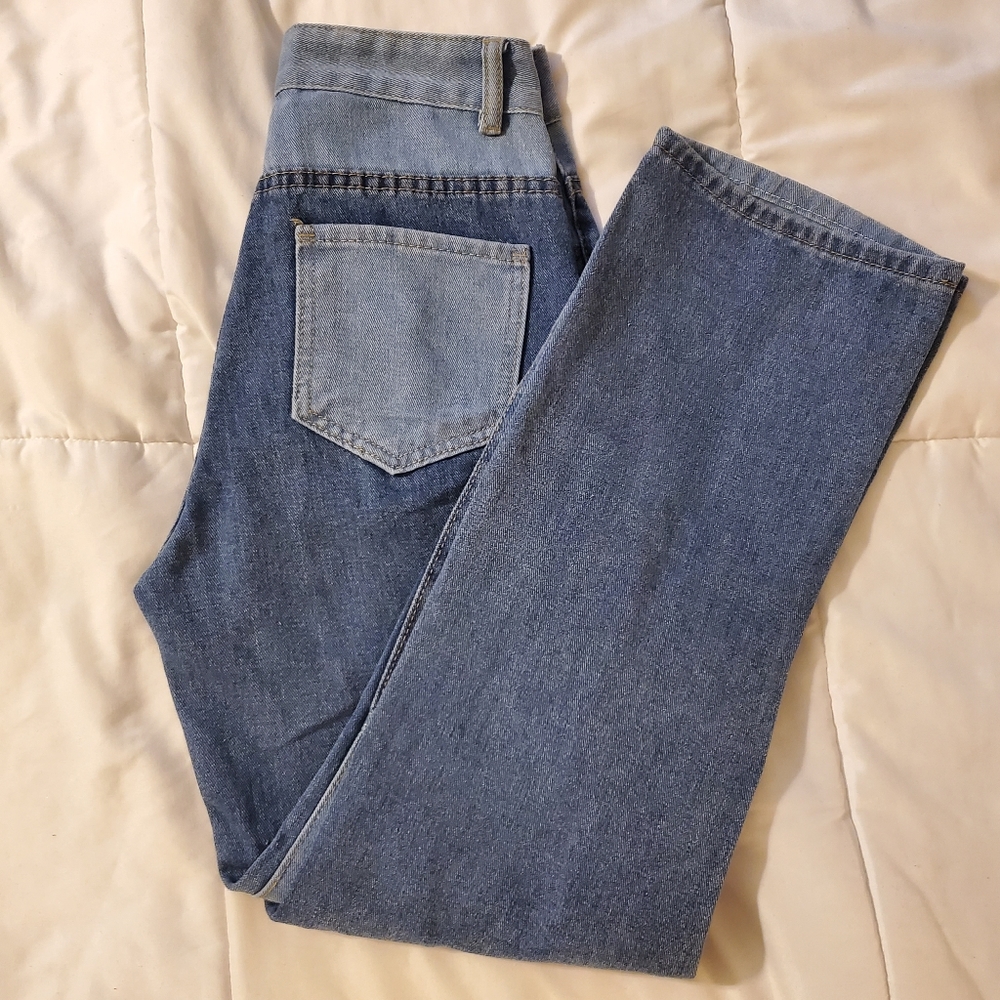 Womens Patchwork Jeans High Waisted Straight Leg Stretch‎ Denim Pants